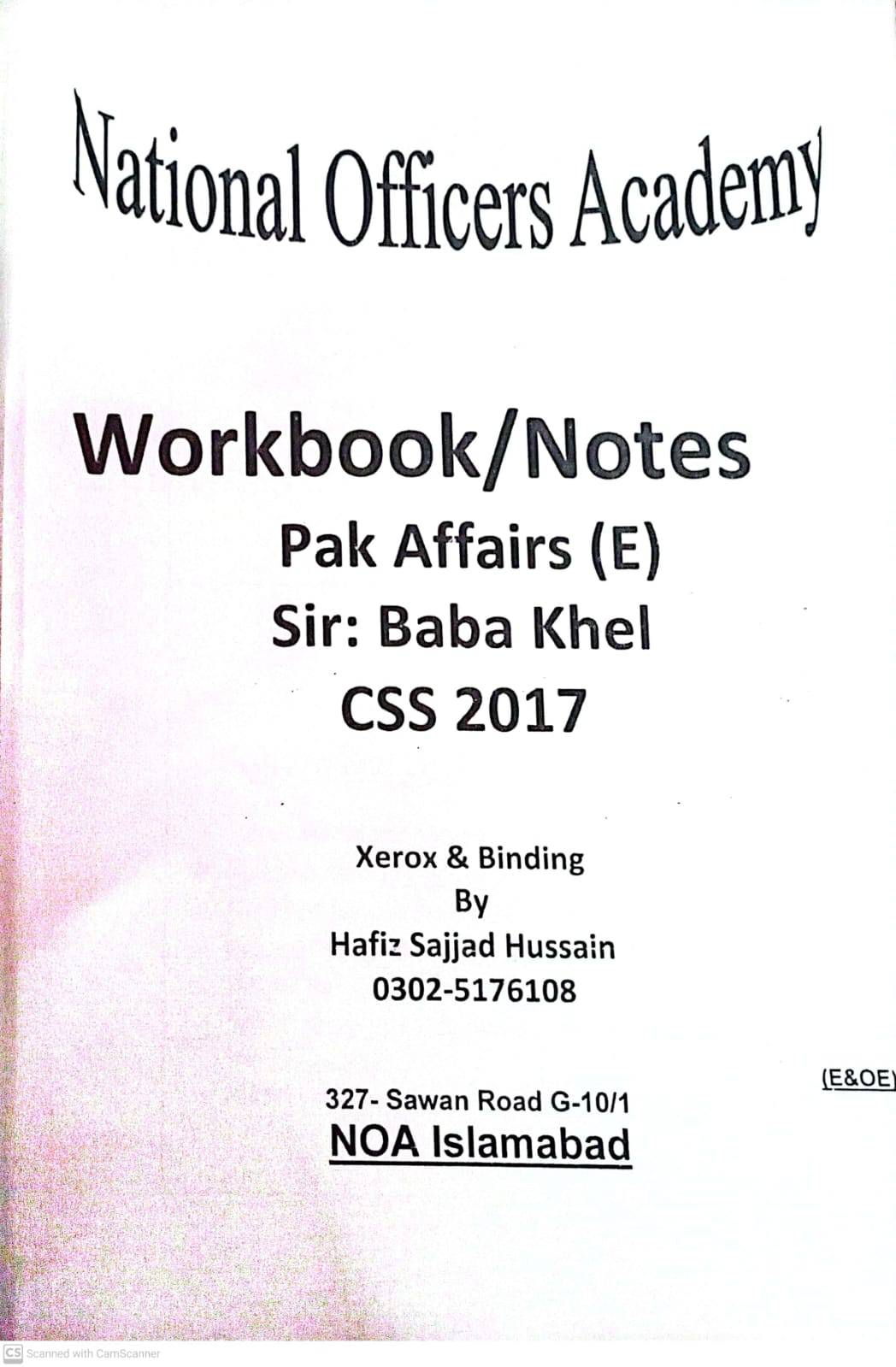 Noa Pak affairs Notes